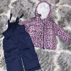 Carter's Floral Pink & Navy Girls Winter Jacket and Snow Bib Set - 18 months